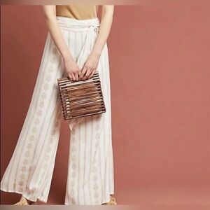 Farm Rio Pants XS Anthropologie Everly Tie Front Boho Wide Leg Palazzo Cream